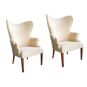 Handsome Pair of American 1940's Butterfly Wingback Arm Chairs