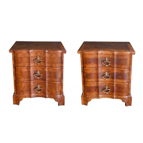 Pair of Continental Baroque Style Walnut 3-Drawer Arbalète-form Commodes