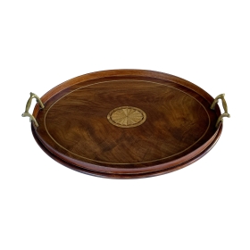 English George III Style Inlaid Oval Serving Tray 