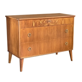 Mid-Century Modern Marquetry Inlaid Birch Chest of Drawers; Possibly Swedish