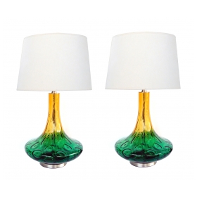 A Large Pair of American 1970's Yellow and Green Art Glass Lamps