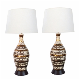 Mid-century Incised Geometric Bottle-form Lamps with Gilt Highlights