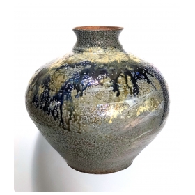 Large Raku-glazed Studio Pottery Ovoid-form Pot