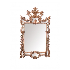 French Louis XV Style Carved Giltwood Mirror with Floral Basket Crest