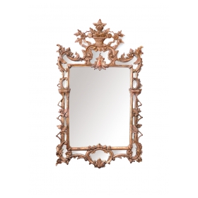 French Louis XV Style Carved Giltwood Mirror with Floral Basket Crest