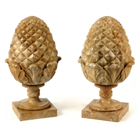 Pair of French Neoclassical Style Carved Buff Granite Pineapple Finials