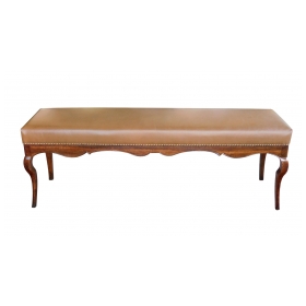 Long Italian Rococo Style Bench with Leather Upholstery 
