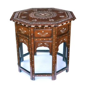  Large & Intricately Inlaid Anglo Indian Octagonal Side/traveling Table 