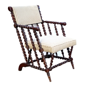 Late 19th Century English Barley Twist Carved Armchair