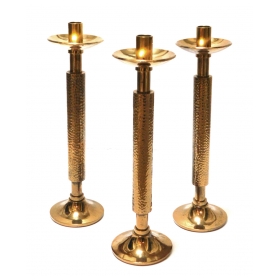 Good Quality Set of 3 of English Art and Crafts Style Gilt-bronze Candlesticks