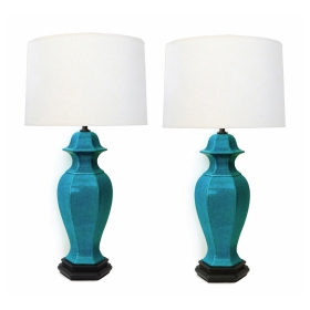 Pair of Asian-Inspired 1960's Turquoise Crackle-glaze Ginger Jar Lamps