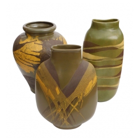 Set of 3 American 1960's Royal Haeger Olive-green Glazed Ceramic Vases