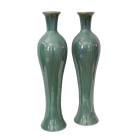 Pair of Japanese Hokkaido Doki Baluster-from Celadon Glazed Vases 