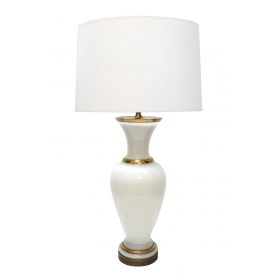 Large French 1960's White Opaline Glass Lamp with Gilt Highlights 