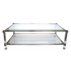 a chic french 1970's pierre vandel nickel, glass and lucite rectangular coffee table