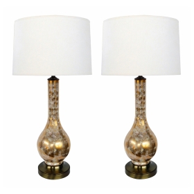 Pair of Murano 1960's Gold and White Glazed Bottle-form Lamps with Colored Specks