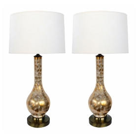 Pair of Murano 1960's Gold and White Glazed Bottle-form Lamps with Colored Specks