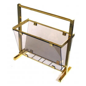 a mod french 1970's brass and smoked glass magazine rack