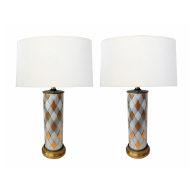 Tall Pair of American 1960's Cylindrical-form Harlequin Cased Glass Lamps 