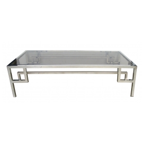 a modish french 1970's chrome and glass rectangular coffee/cocktail table