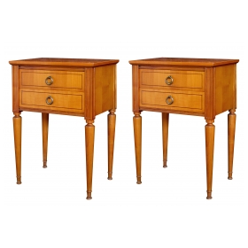 stylish pair of french mid-century modern sycamore 2-drawer bedside cabinets