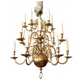 Impressive Dutch Three-tier Brass 18-light Chandelier