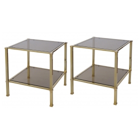 a good quality pair of french 1970's solid brass and smoked glass square side tables