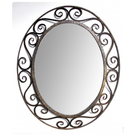 a hand-crafted french art deco openwork iron oval mirror in the style of edgar brandt
