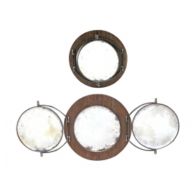 A Handsome French Circular Triptych Vanity Mirror with Cerused Oak Backplate