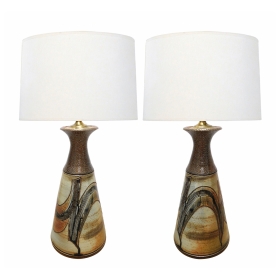 Large Pair of Art Pottery Stoneware Glazed Lamps