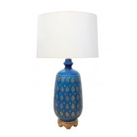 Large Italian 1960's Bitossi Cerulean Glazed Lamp with Gilt Decoration 