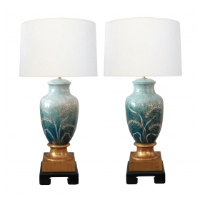 Pair Signed Camille Tharaud (1878-1956) Enameled Porcelain Lamps; Limoges