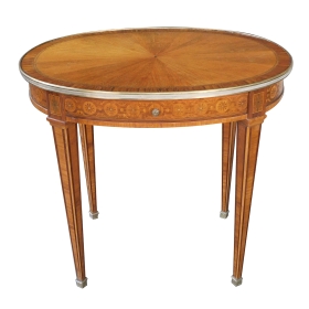 French Louis XVI Style Marquetry Mahogany Single-drawer Oval Side Table