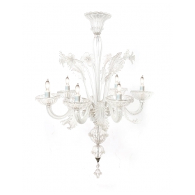 Large Venetian 6-light Clear Glass Chandelier; Murano 1950's or earlier