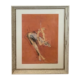 Gouache, Charcoal and Pastel on Paper; Mid-century Drawing of a Ballerina