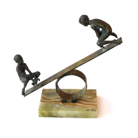 Playful Signed Bronze Seesaw Sculpture by Curtis Jere 1968