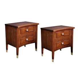 Pair of American 1960's Walnut 2-Drawer Concave Bedside Cabinets/Chests