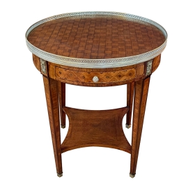 French Louis XVI Style Marquetry Inlaid Circular Side Table - Gueridon Circa 1880.