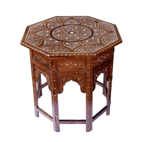 A Large & Intricately Inlaid Anglo Indian Octagonal Inlaid Side/traveling Table