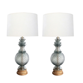 Pair of Murano Pale-blue Pineapple-form Lamps by Seguso for Marbro 