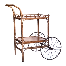  Early Haywood Wakefield Wicker and Wood Drinks/Bar Cart, circa 1910