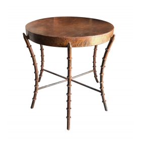 Vintage Oxidized Iron Faux Bamboo Circular Side Table 