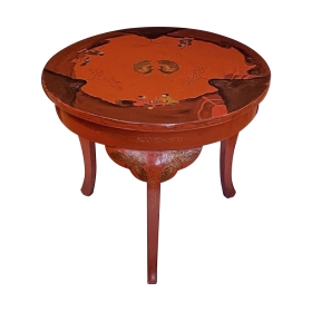 Charming Chinese Red-Lacquered Circular Tripod Side/Drinks Table