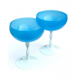 Italian 1950's Sky-blue Opaline Glass Compotes