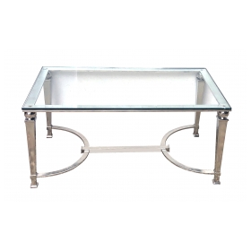 French Neoclassical Style Chrome Rectangular Coffee Table with Glass Top