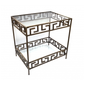 Vintage Bronze 2-tiered Table with Greek Key Open Fretwork