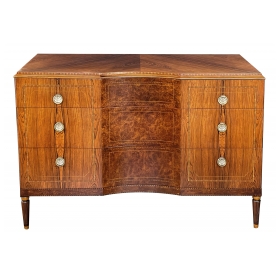 Quality Art Deco Rosewood and Burl Walnut 3-Drawer Chest by Irwin Furniture (1919-1953)