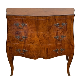 Italian Rococo Style Burl Walnut 3-drawer Bombe-form Chest