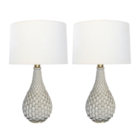 Good Quality Pair of French 1960's Imbricated White Ceramic Lamps