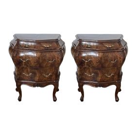 Italian Bombé Walnut-veneered 3-drawer Bedside Chests possibly by Poltronieri Rolando